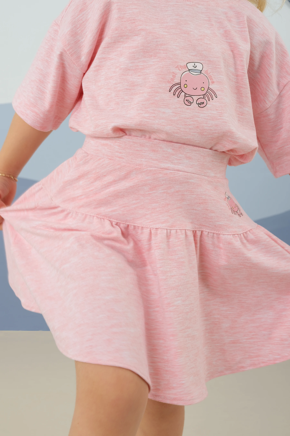 Baskılı Etekli Takım Toz Pembe - 6