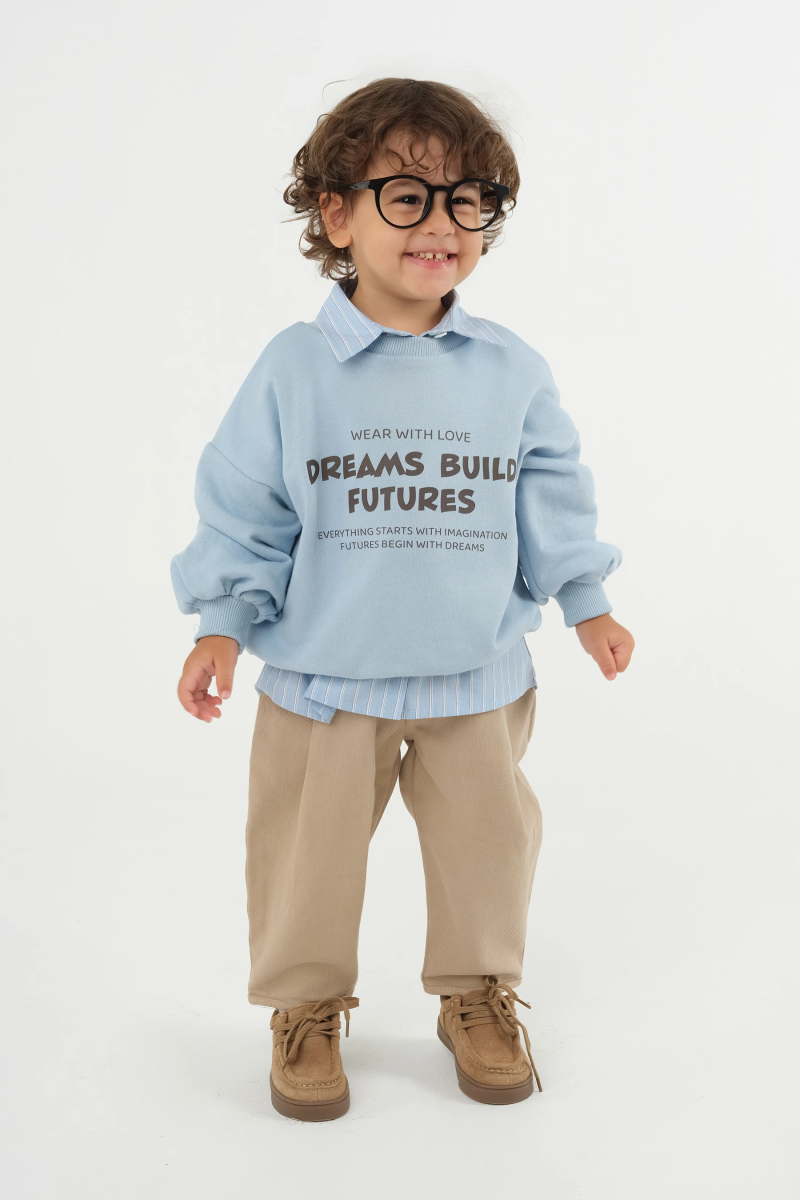 Baskılı Sweatshirt Bebe Mavi - 1