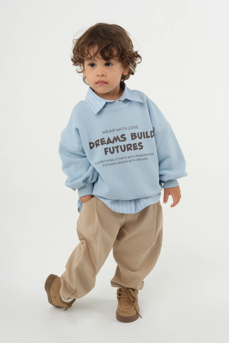 Baskılı Sweatshirt Bebe Mavi - 4