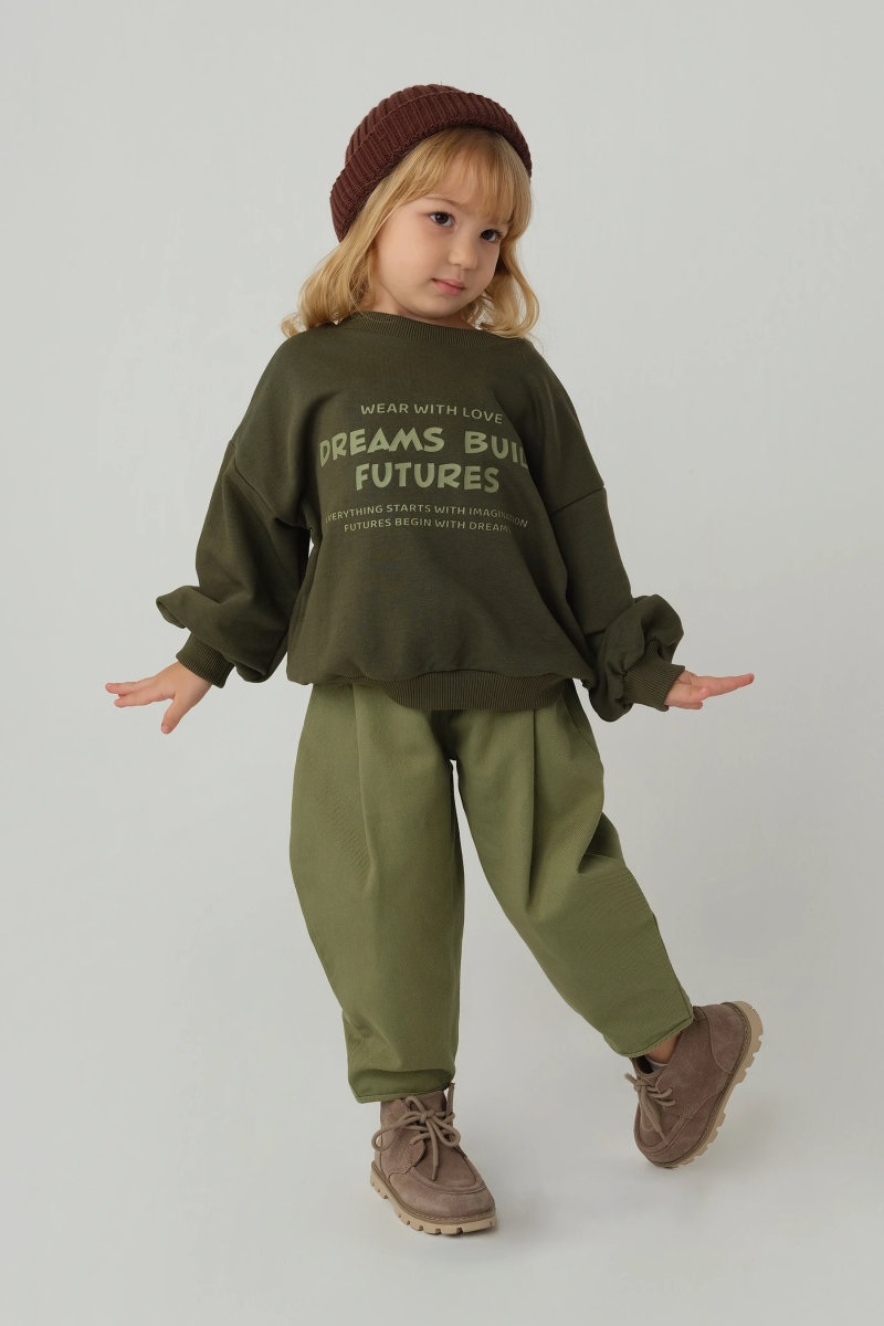 Baskılı Sweatshirt Haki 