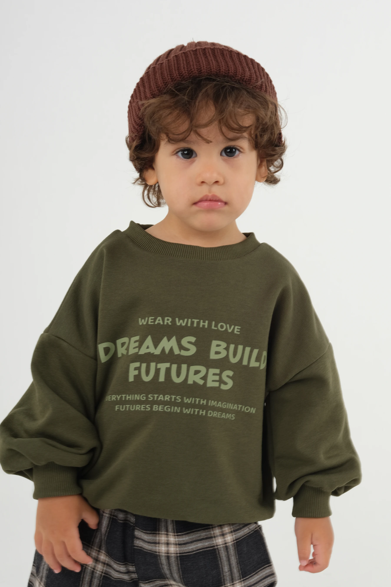 Baskılı Sweatshirt Haki - 7