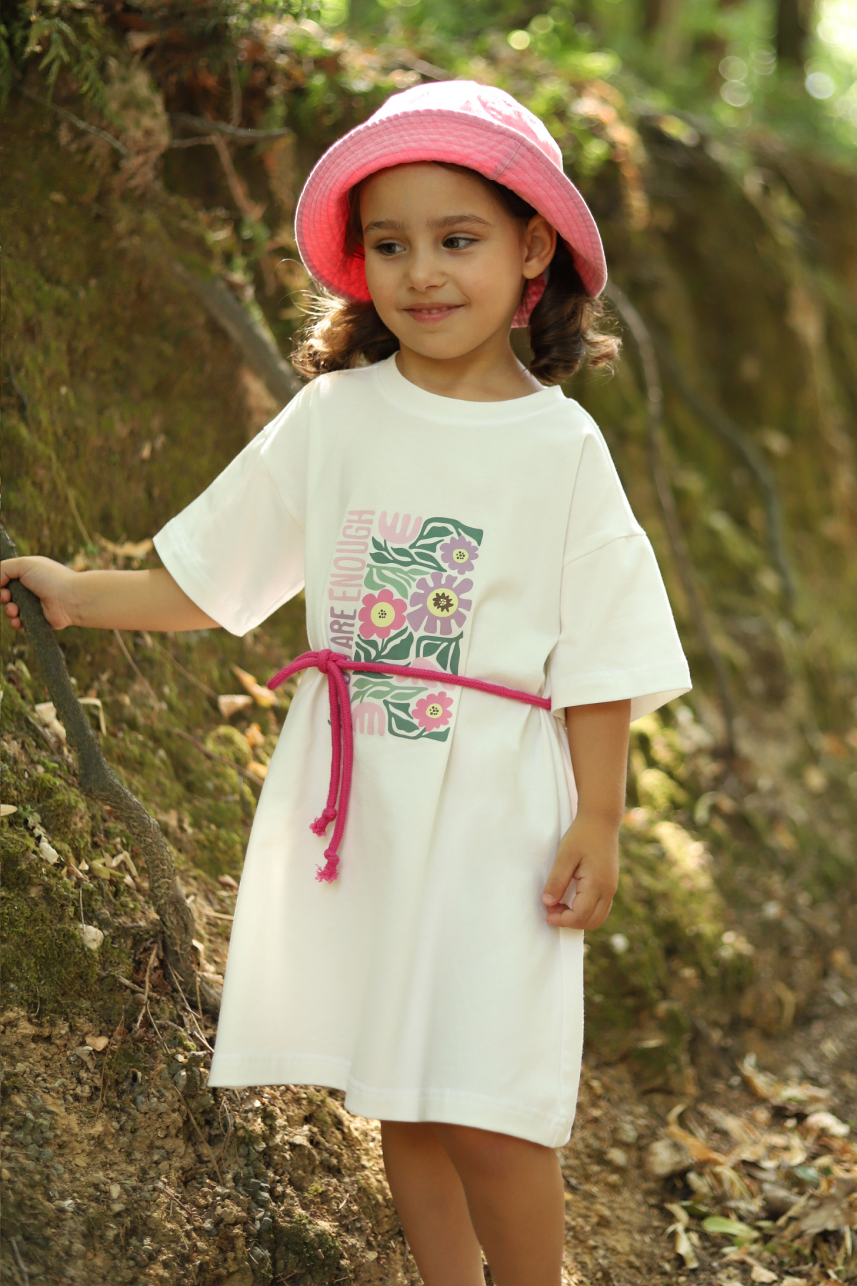 Baskılı Tişört Elbise Ekru - 1