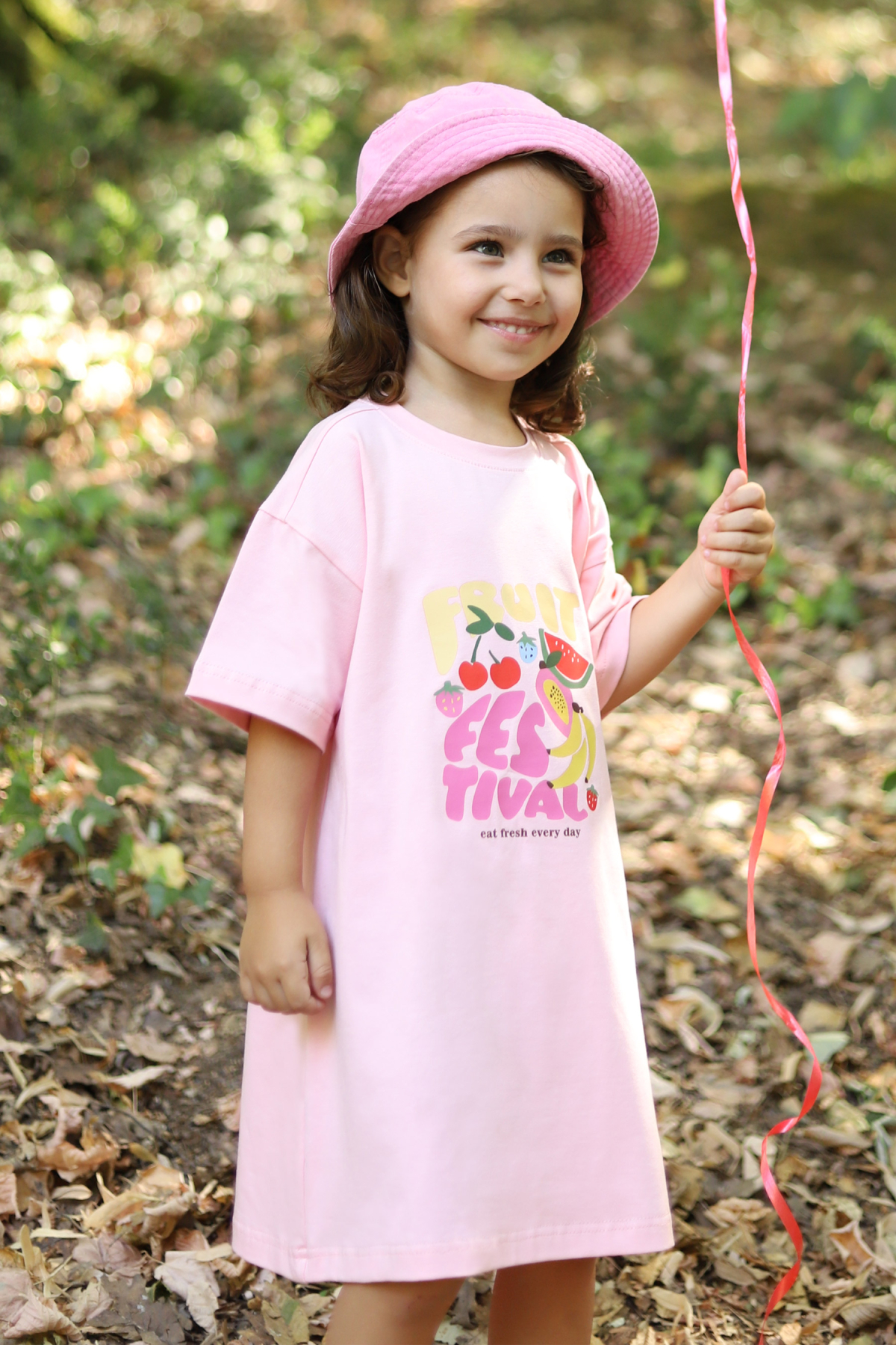 Baskılı Tişört Elbise Toz Pembe - 2