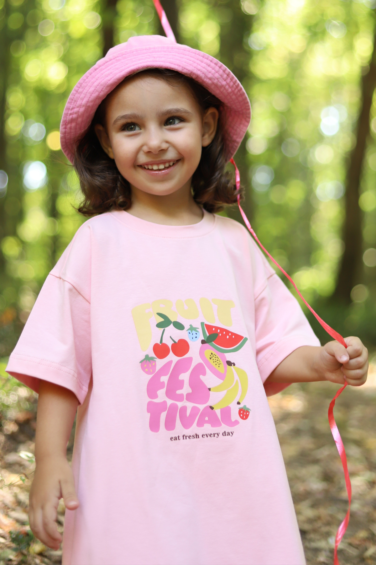 Baskılı Tişört Elbise Toz Pembe - 1