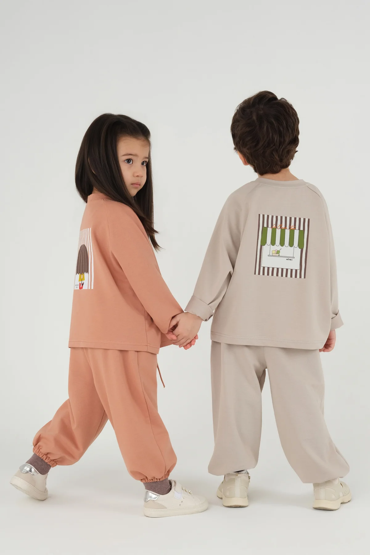 Baskılı Uzun Kollu Tişört Bej - 1