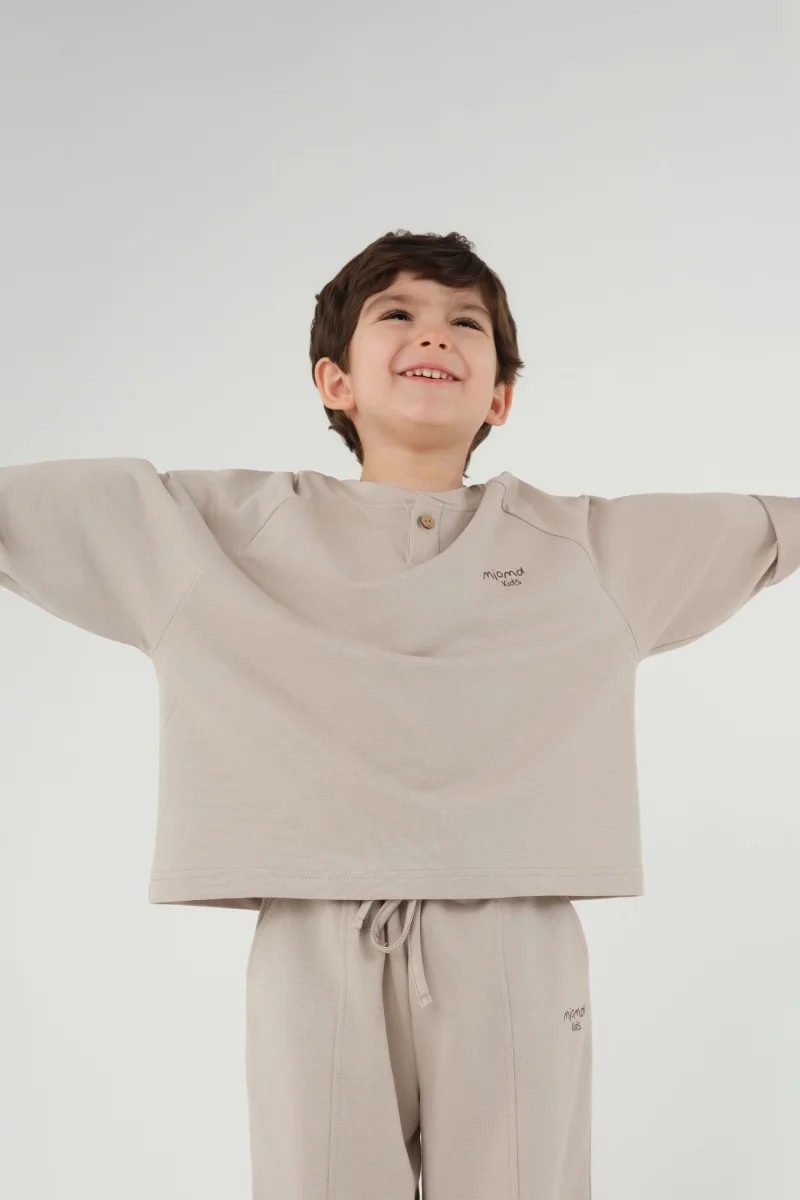 Baskılı Uzun Kollu Tişört Bej - 3