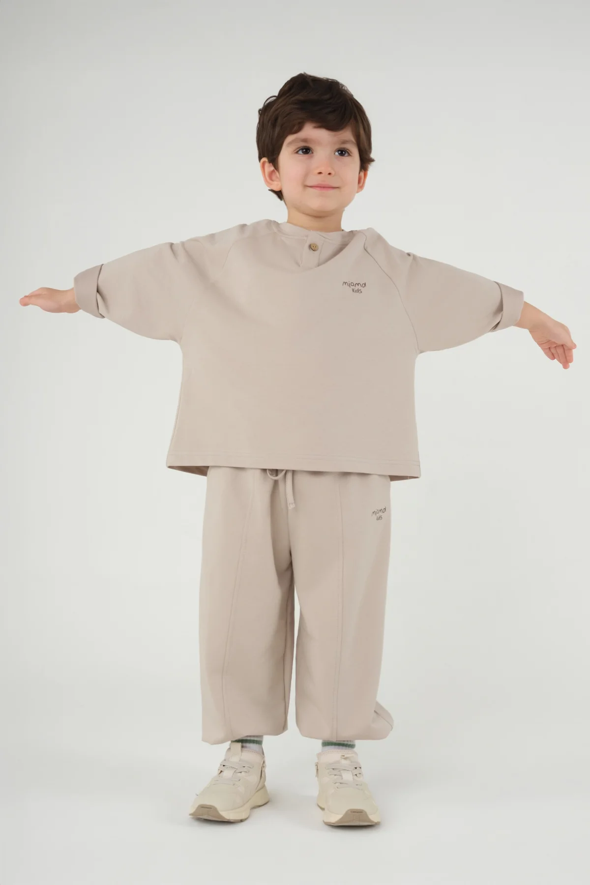 Baskılı Uzun Kollu Tişört Bej - 4