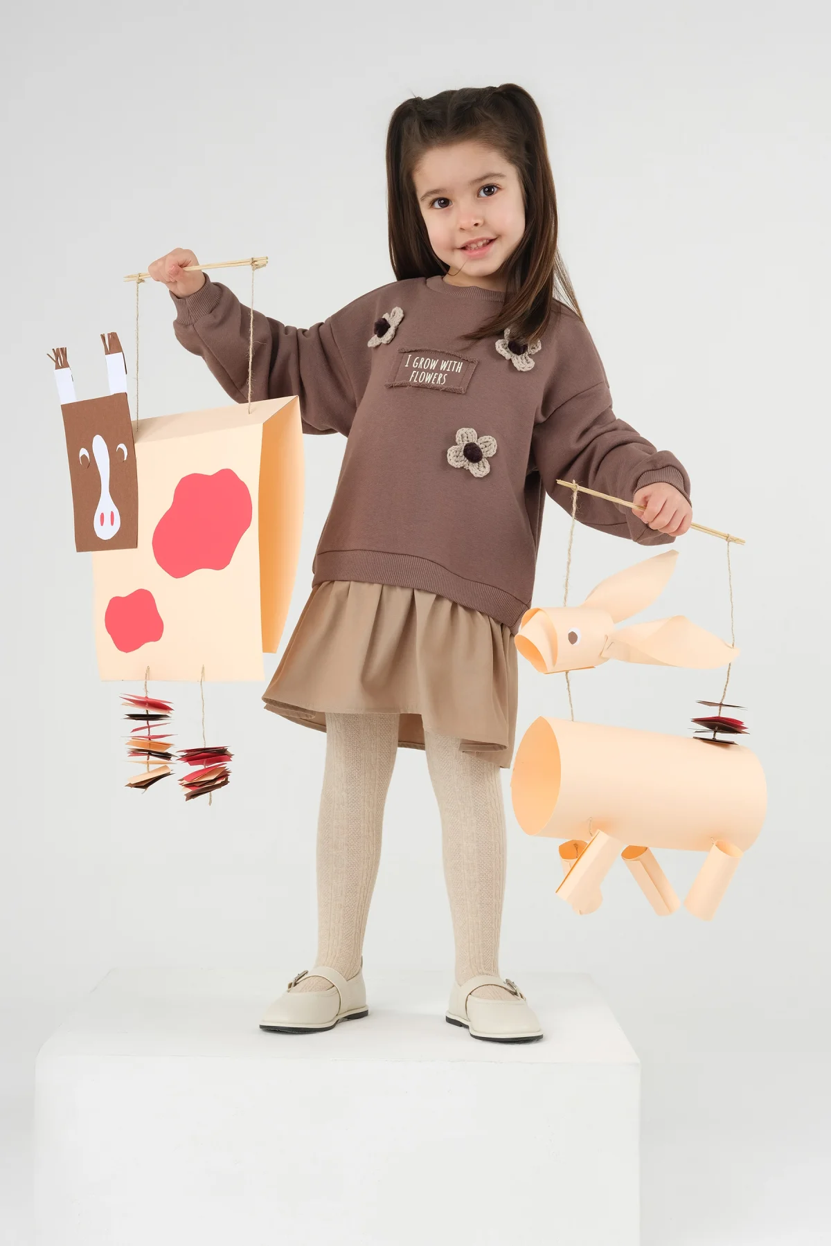 Çiçekli Sweat Elbise Kahve - 4