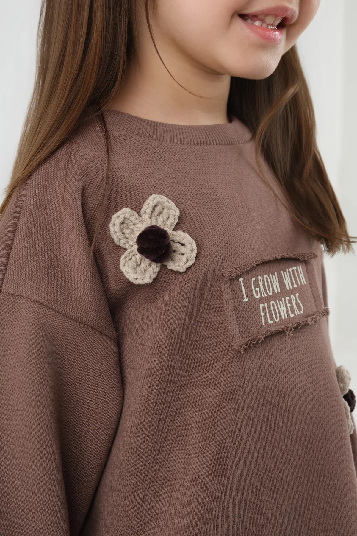 Çiçekli Sweat Elbise Kahve - 5
