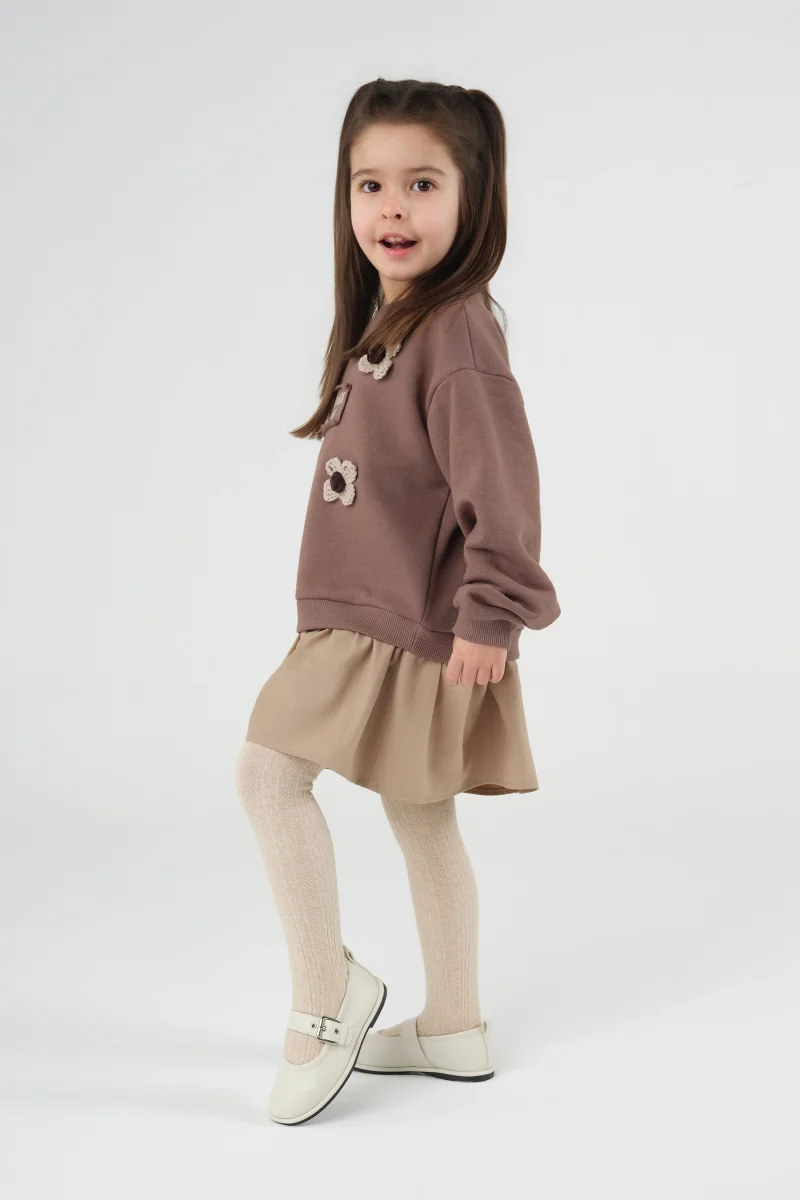 Çiçekli Sweat Elbise Kahve - 3