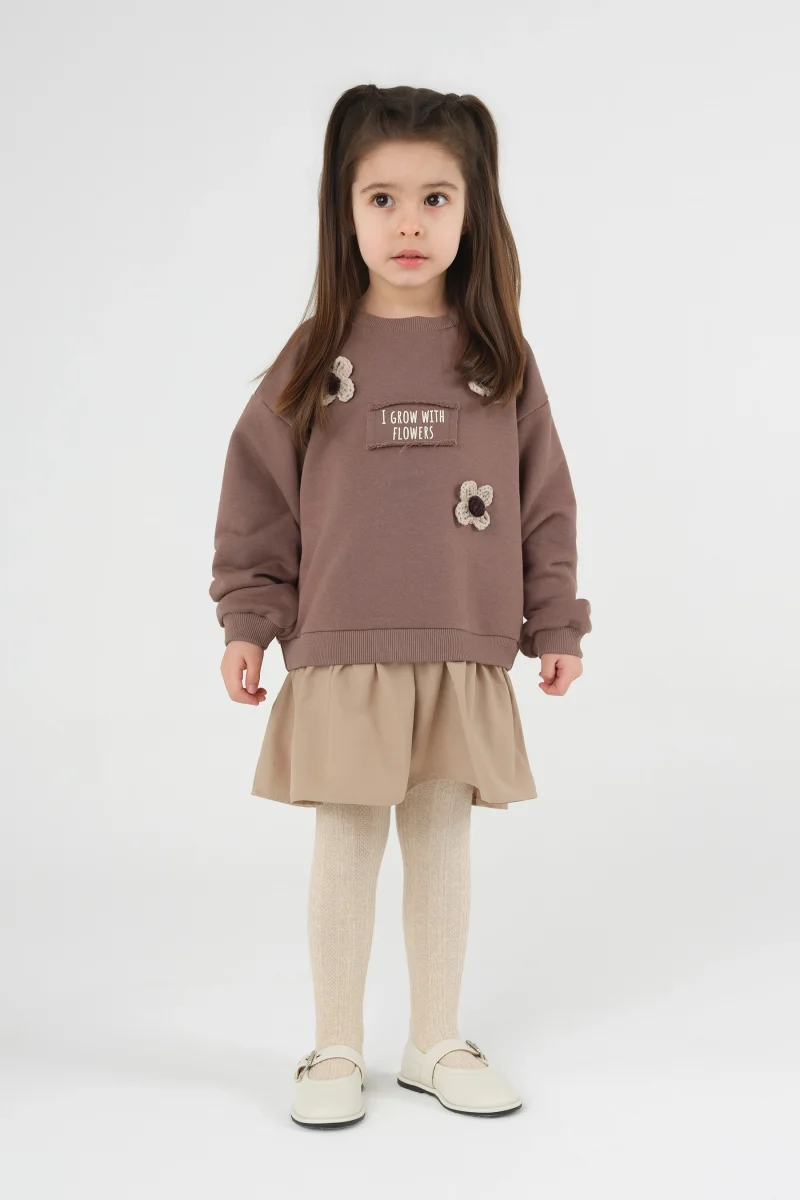 Çiçekli Sweat Elbise Kahve - 2