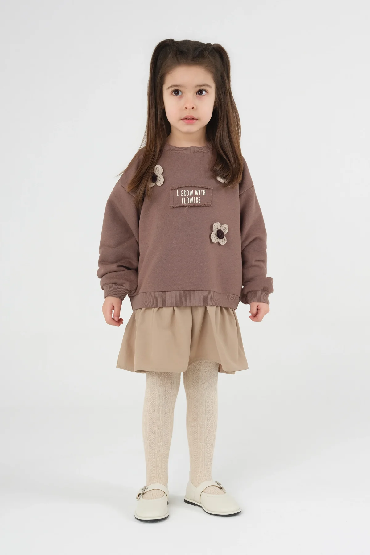 Çiçekli Sweat Elbise Kahve - 2