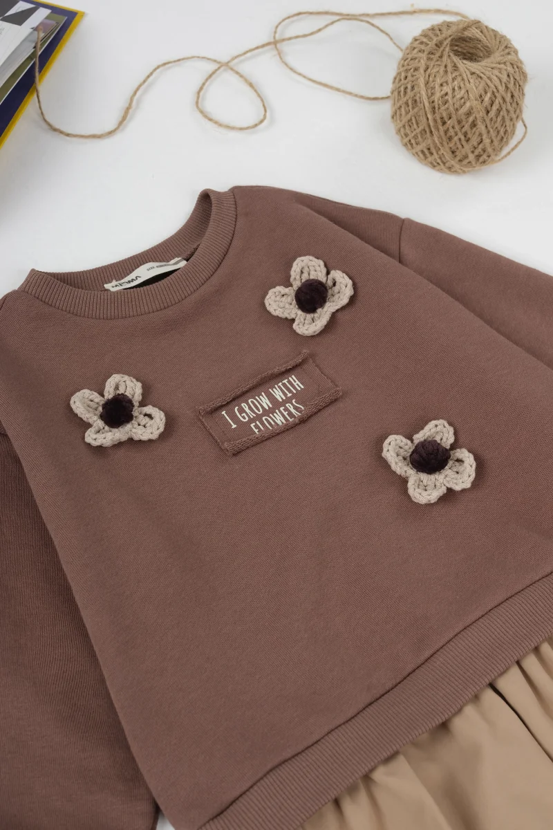 Çiçekli Sweat Elbise Kahve - 6