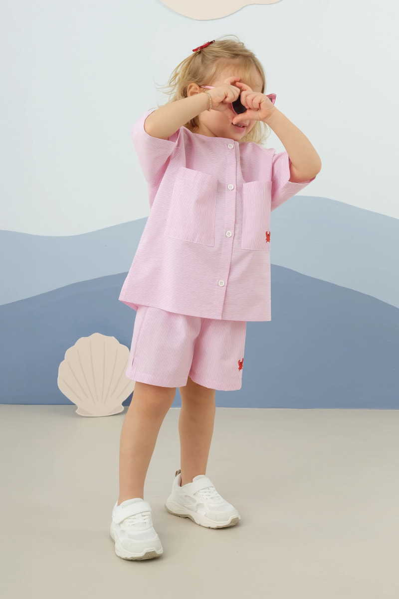 Çizgili Nakışlı Takım Pembe - 4