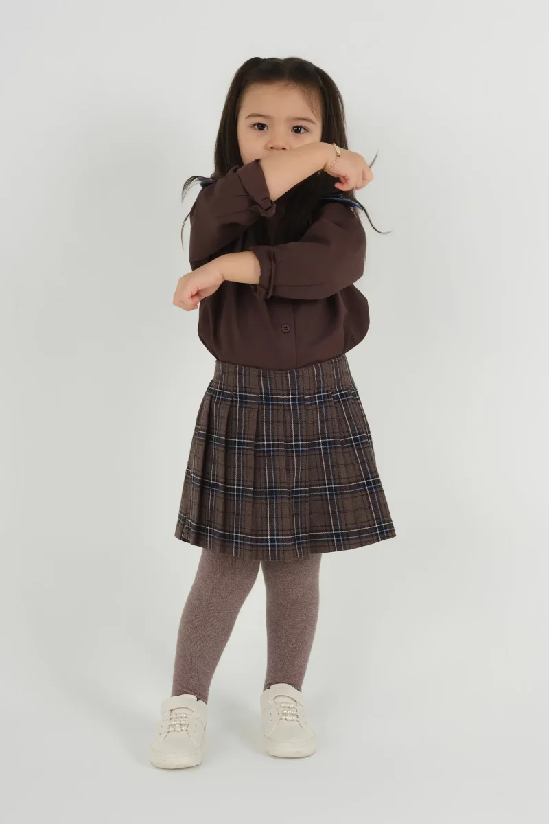 Ekose Desen Şort Etek Kahve - Mioma Kids (1)