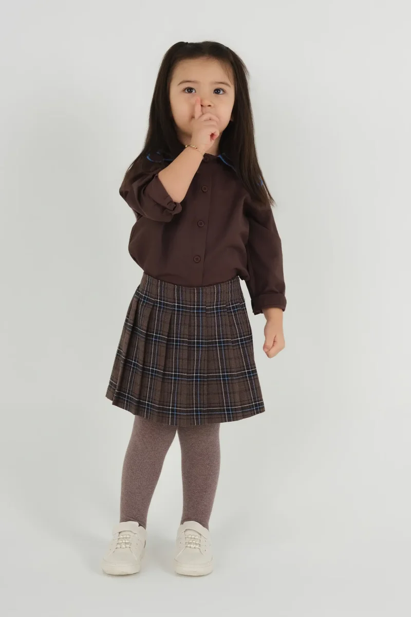 Ekose Desen Şort Etek Kahve - 3