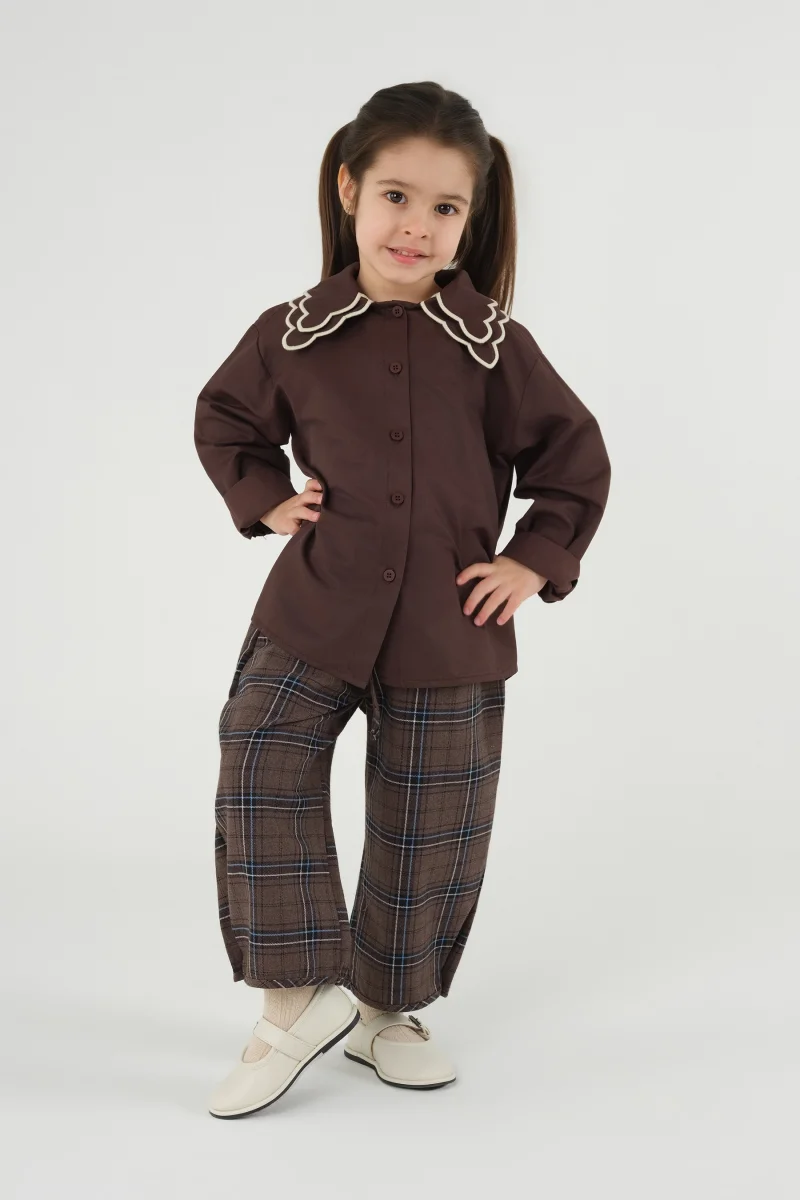 Ekru Nakışlı Gömlek Acı Kahve - Mioma Kids (1)