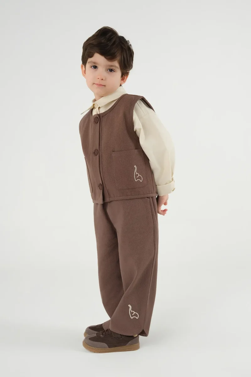 Fil Nakışlı Yelek Kahve - Mioma Kids