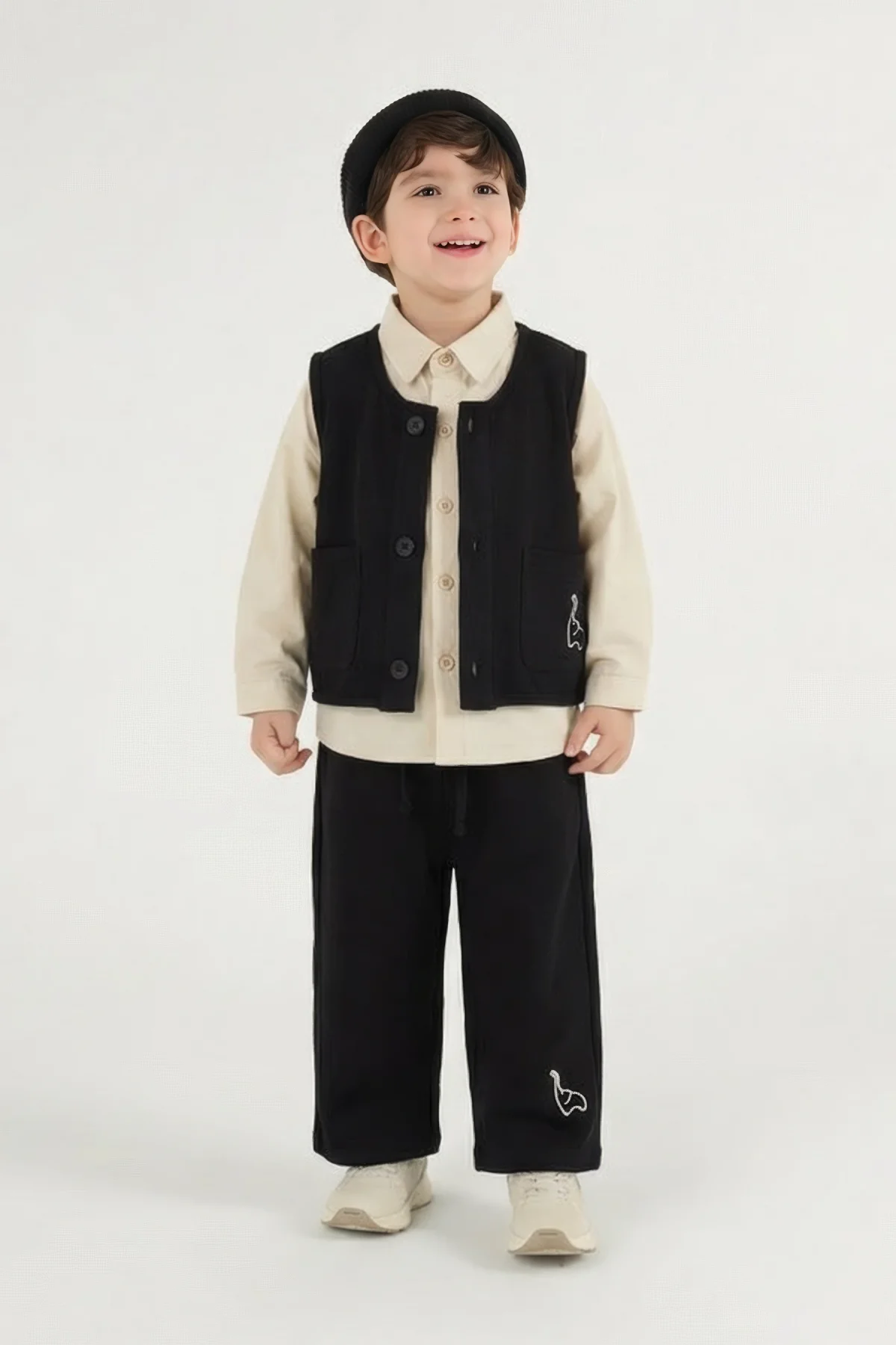 Fil Nakışlı Yelek Siyah - 2