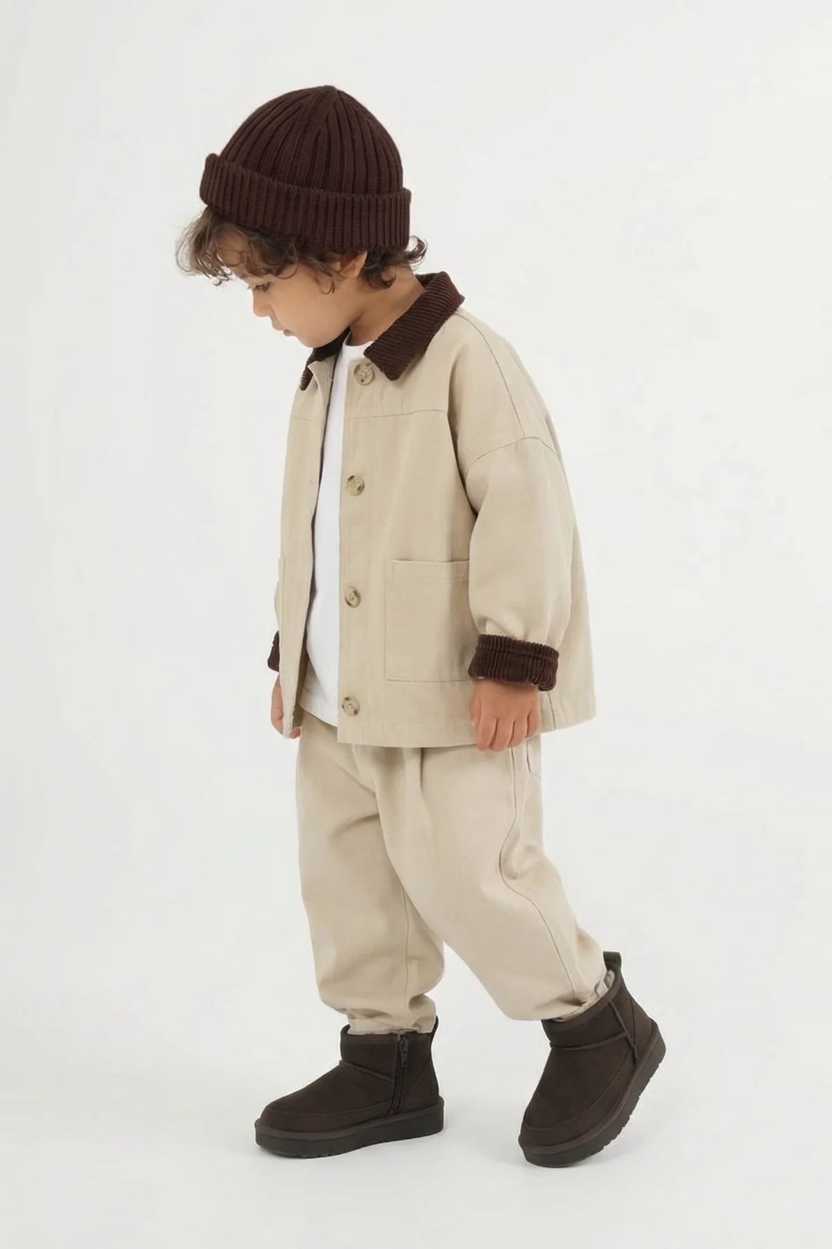 Kadife Yakalı Ceket Taş - 2