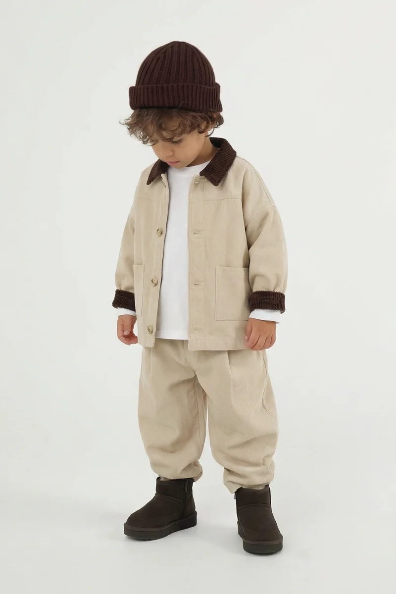 Kadife Yakalı Ceket Taş - 1