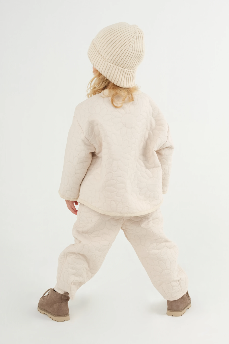 Kapitone Çiçek Desen Pantolon Bej - 3