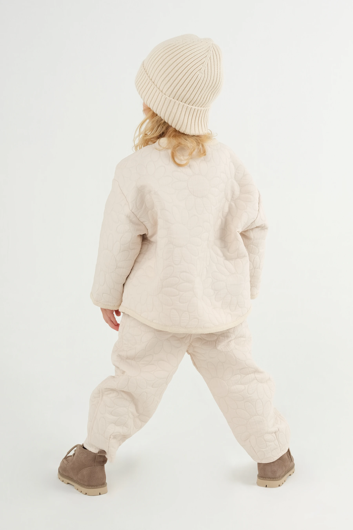 Kapitone Çiçek Desen Pantolon Bej - 3