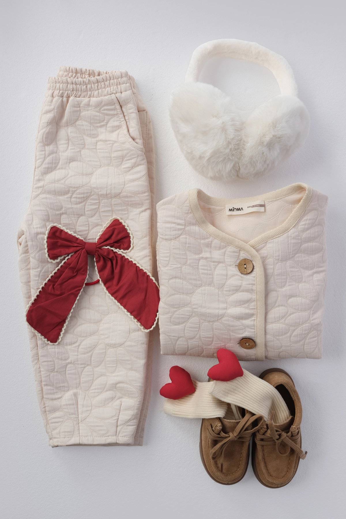 Kapitone Çiçek Desen Pantolon Bej - 4