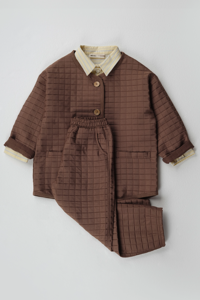 Kapitone Kare Desen Pantolon Kahve - 3