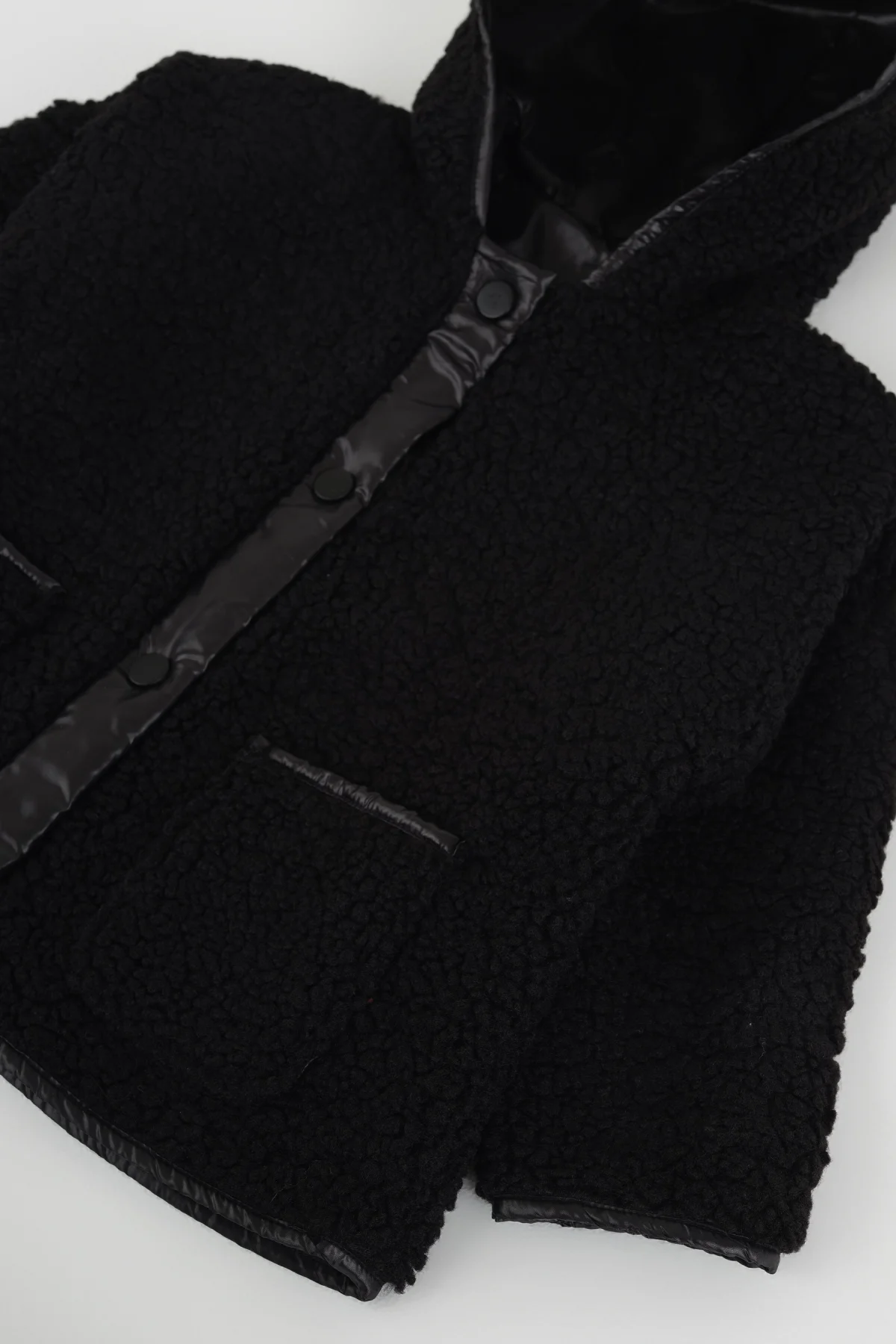 Kapüşonlu Peluş Ceket Siyah - 5