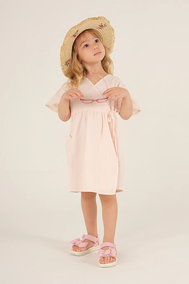Kruvaze Bağcıklı Elbise Soft Pembe - 3