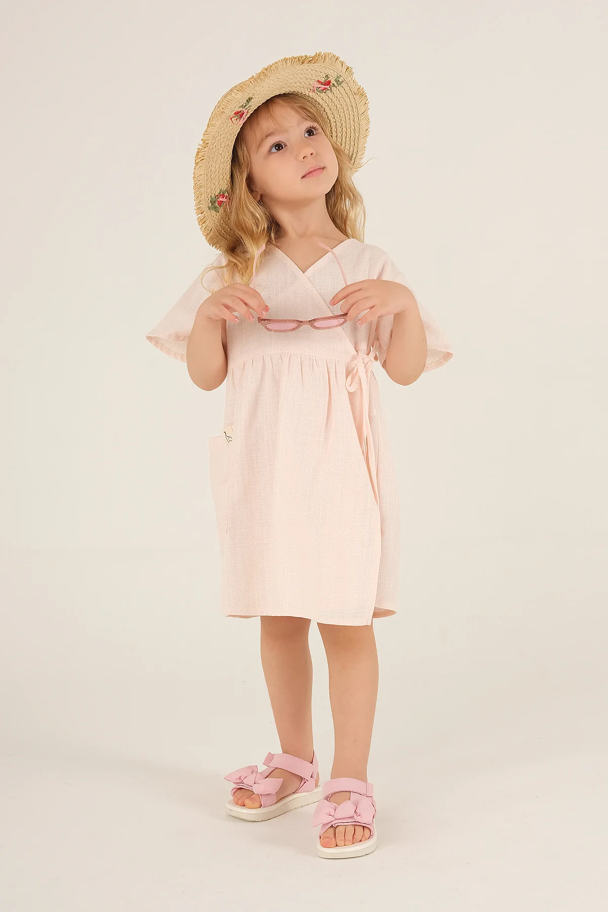Kruvaze Bağcıklı Elbise Soft Pembe - 3