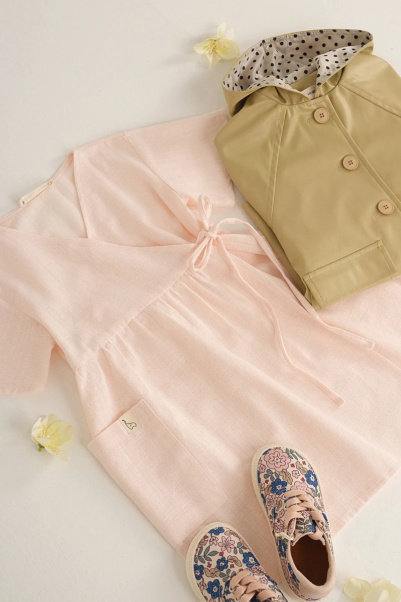 Kruvaze Bağcıklı Elbise Soft Pembe - 5