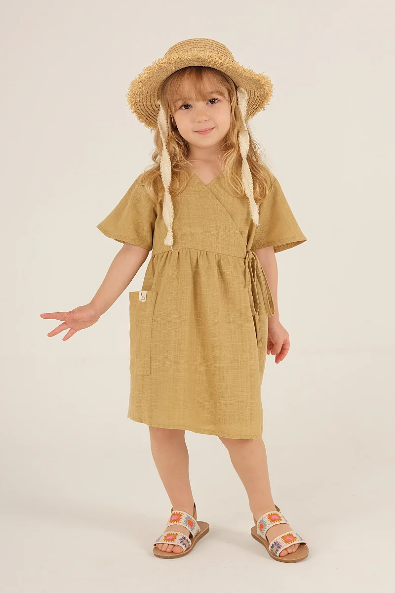 Kruvaze Bağcıklı Elbise Soft Sarı - Mioma Kids