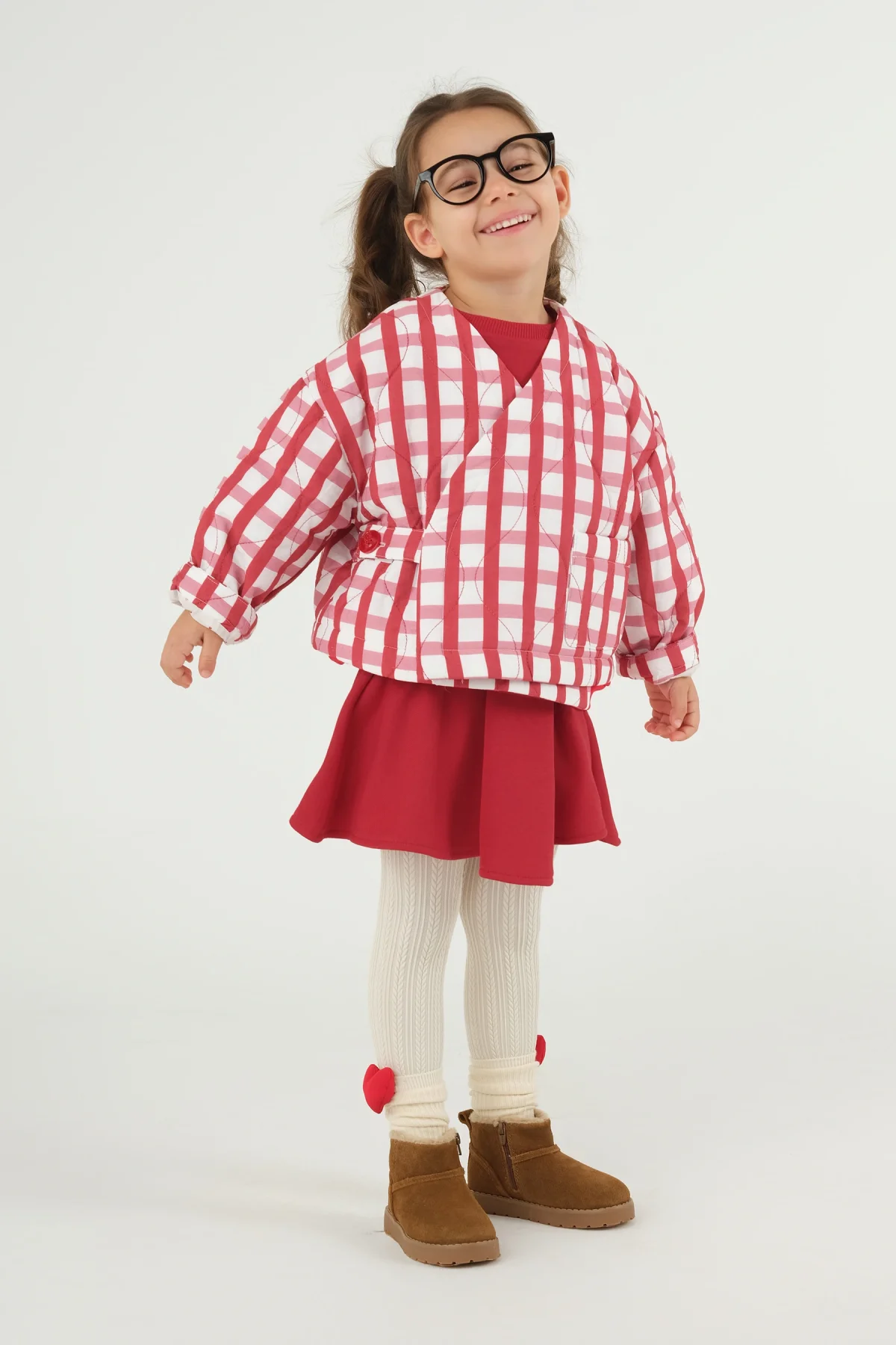 Kruvaze Kırmızı Ekose Desenli Ceket - 1