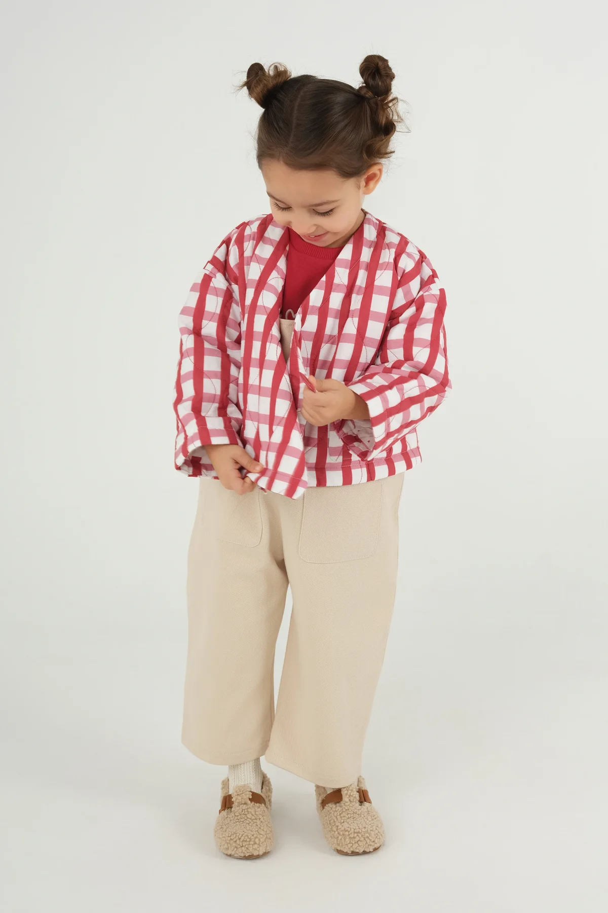 Kruvaze Kırmızı Ekose Desenli Ceket - 4