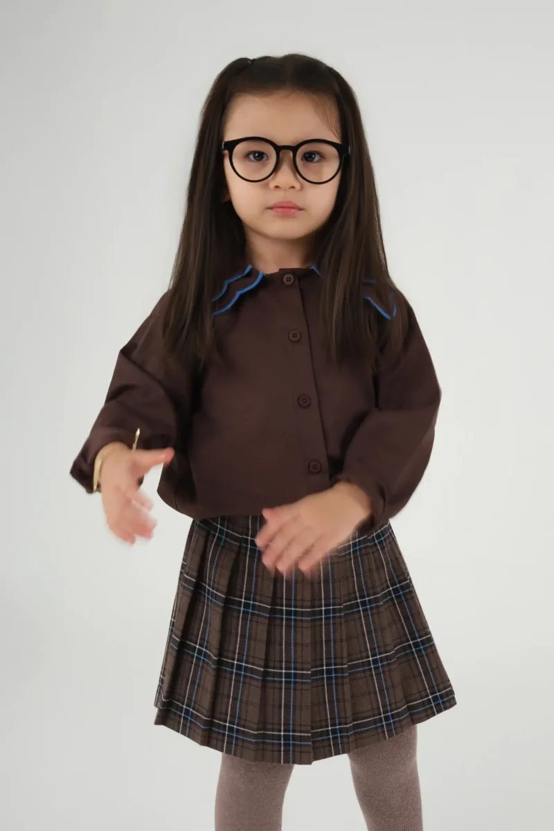 Mavi Nakışlı Gömlek Acı Kahve - Mioma Kids (1)