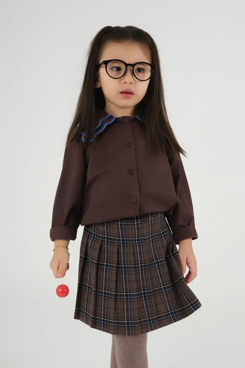 Mavi Nakışlı Gömlek Acı Kahve 