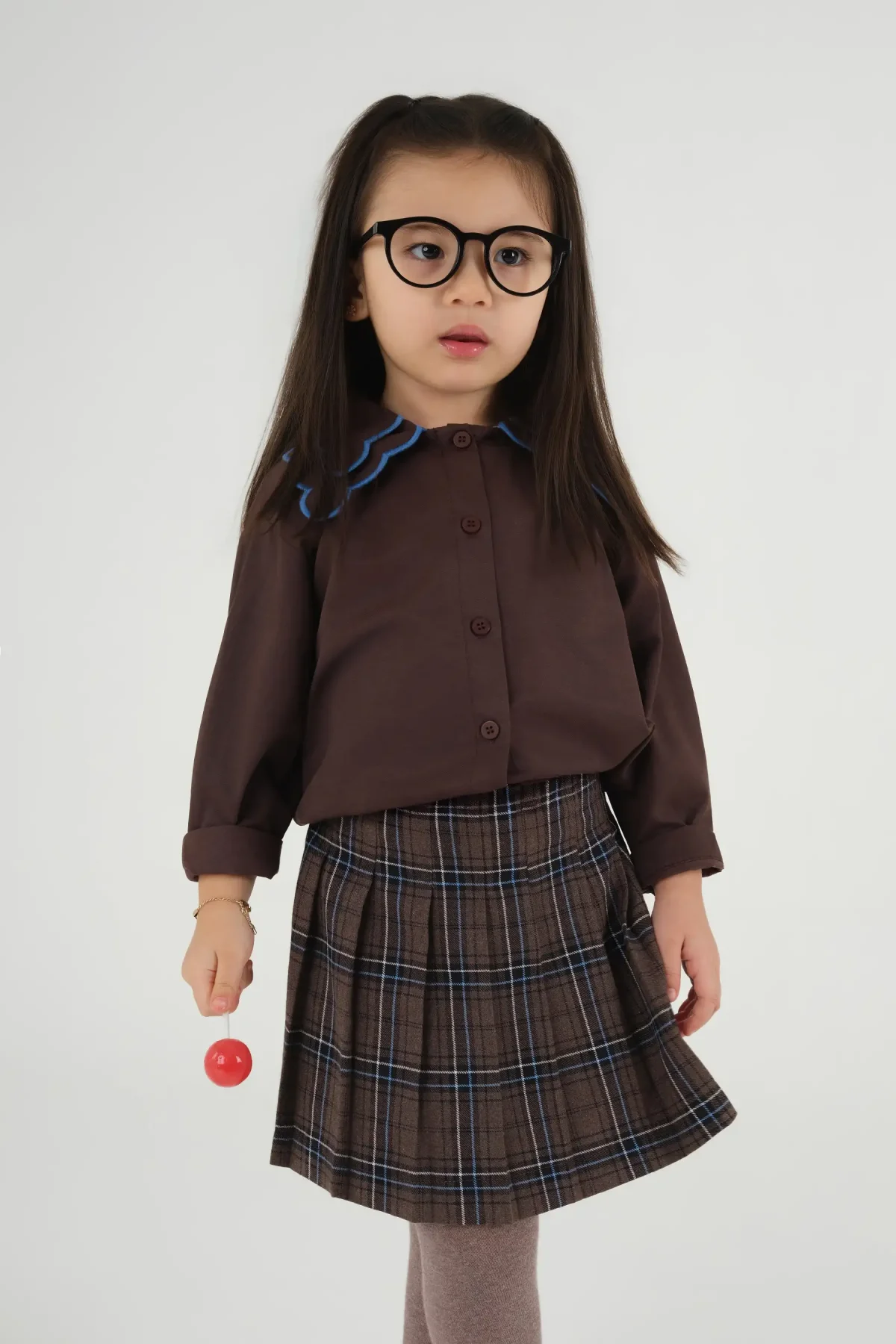 Mavi Nakışlı Gömlek Acı Kahve - 1