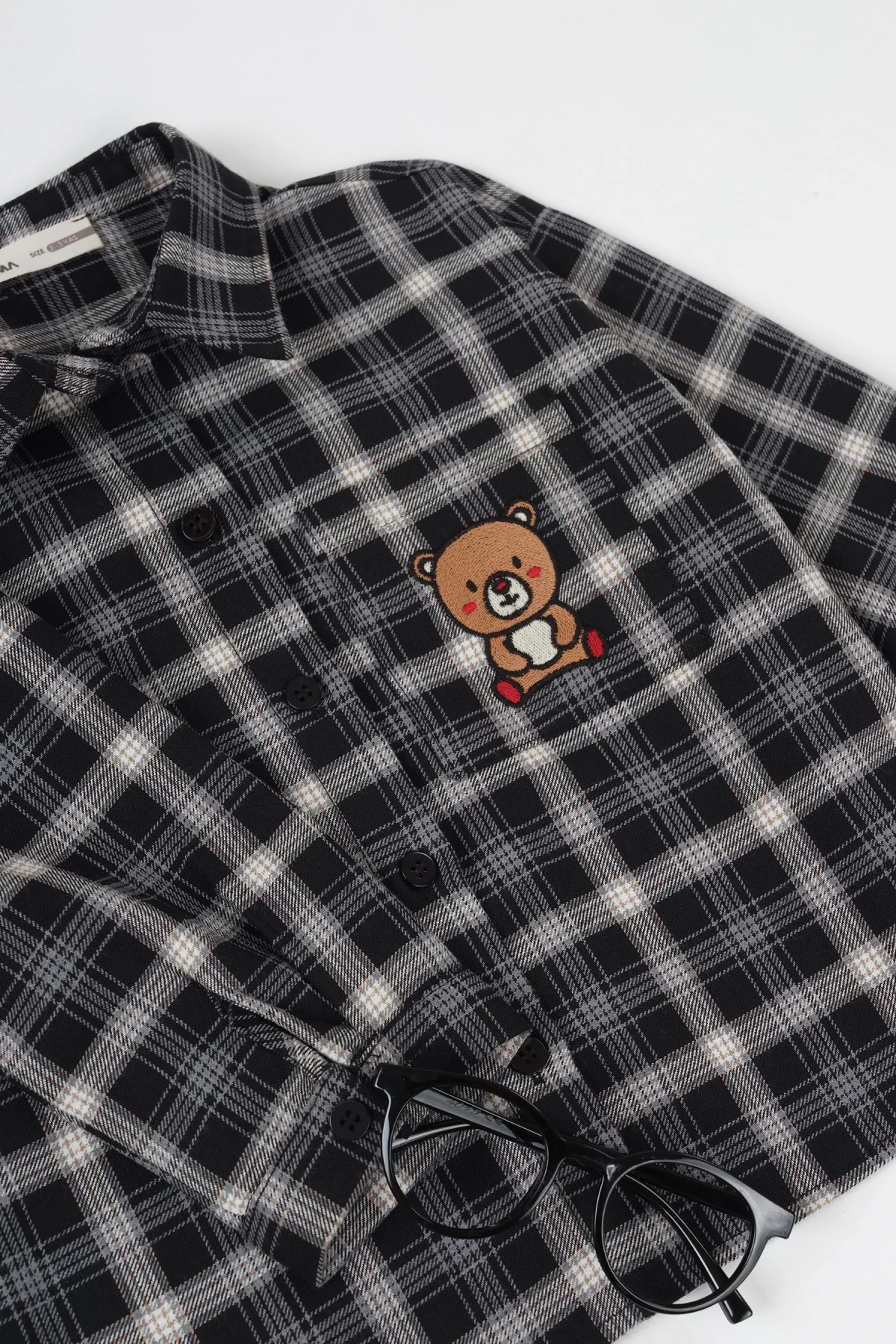 Nakışlı Ekose Gömlek Siyah - 6