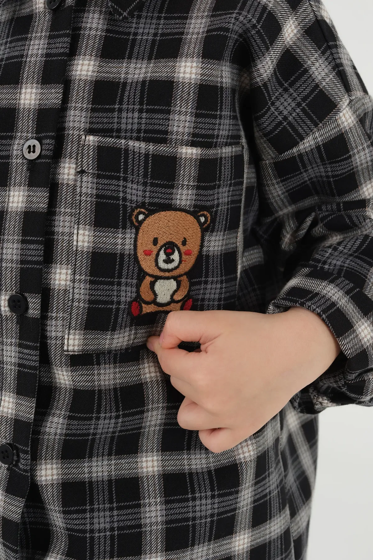 Nakışlı Ekose Gömlek Siyah - 5