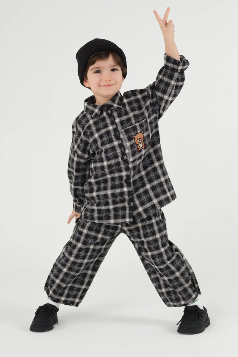 Nakışlı Ekose Gömlek Siyah - 1