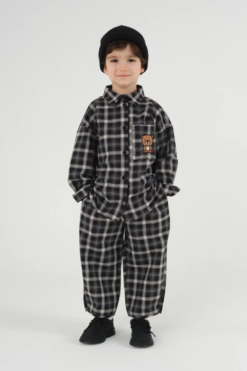 Nakışlı Ekose Gömlek Siyah - 4