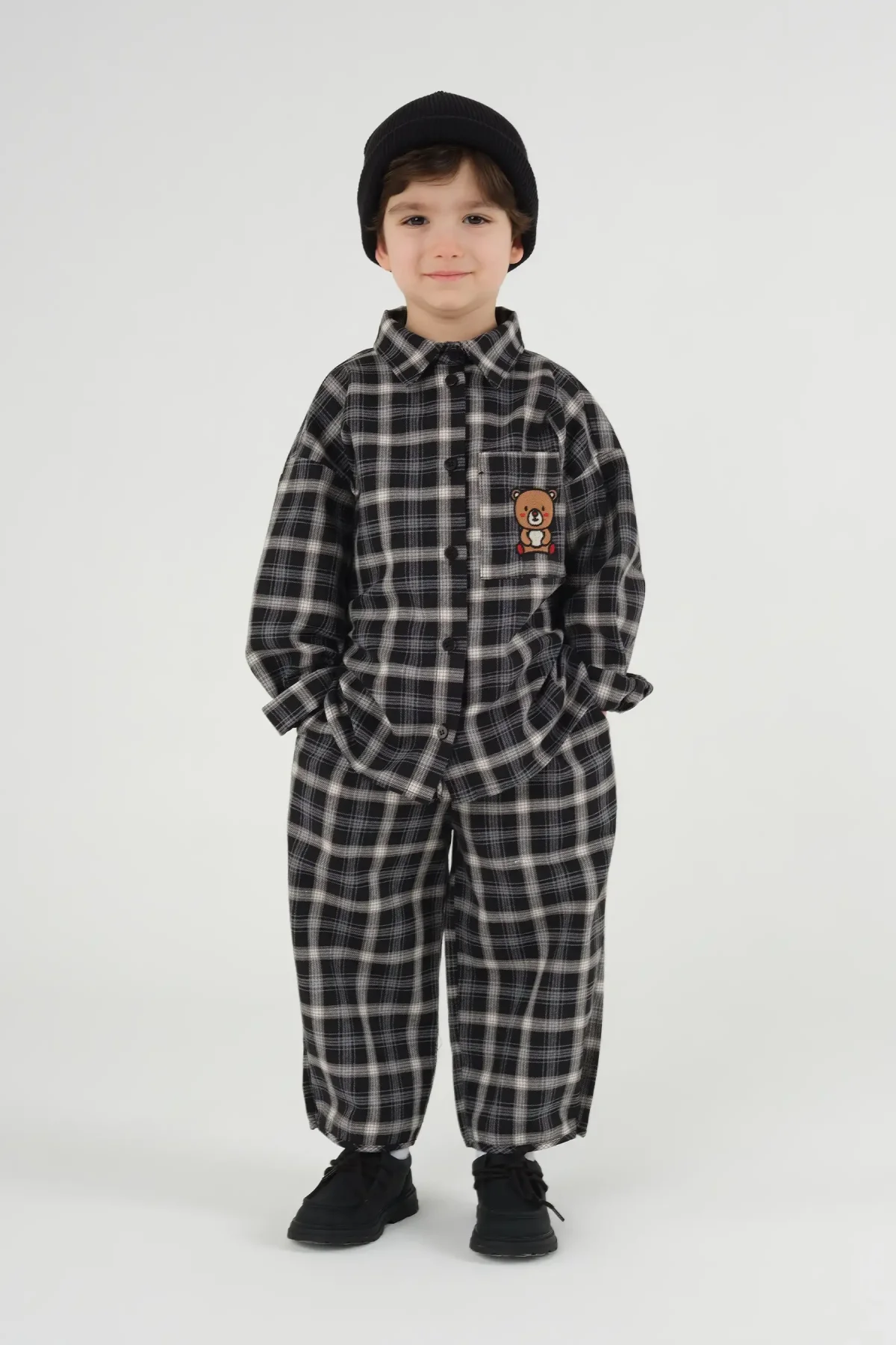 Nakışlı Ekose Gömlek Siyah - 4