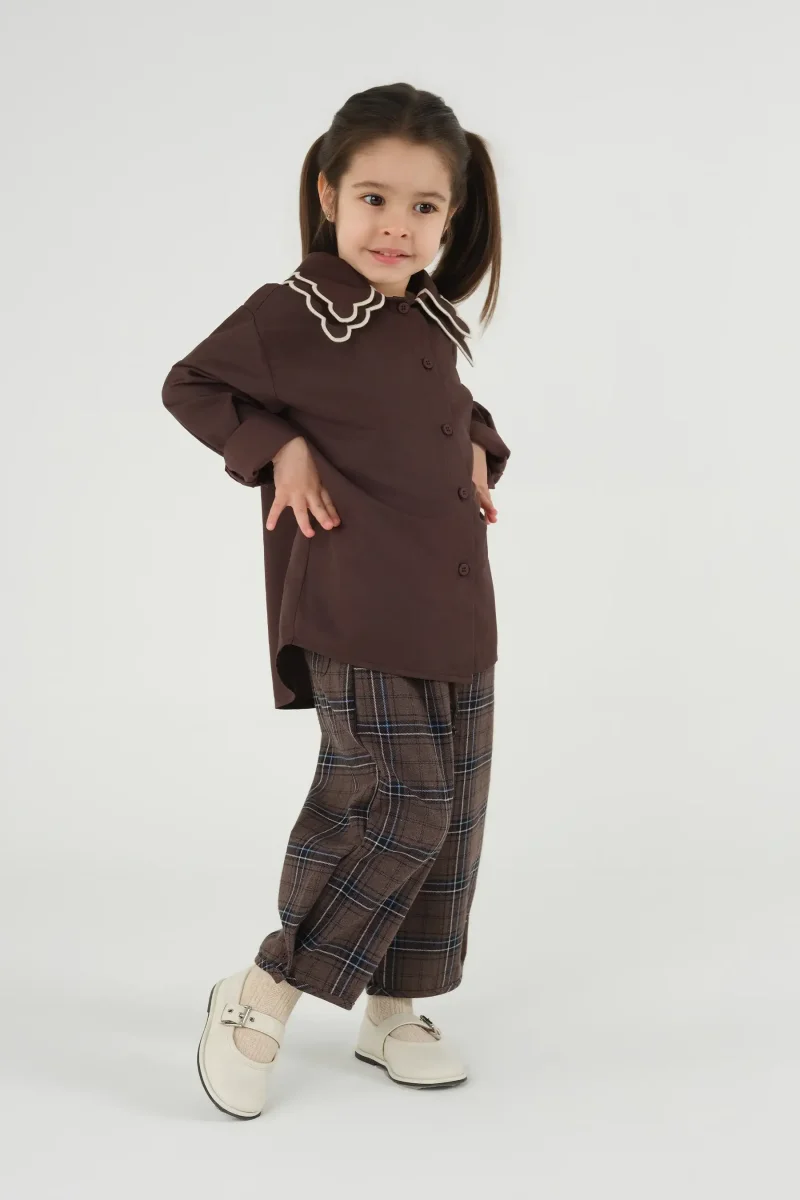 Paça Detaylı Ekose Pantolon Kahve 