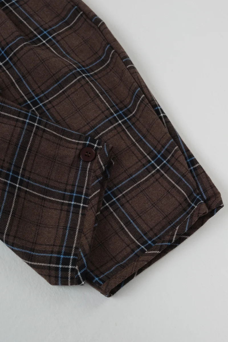 Paça Detaylı Ekose Pantolon Kahve - 4