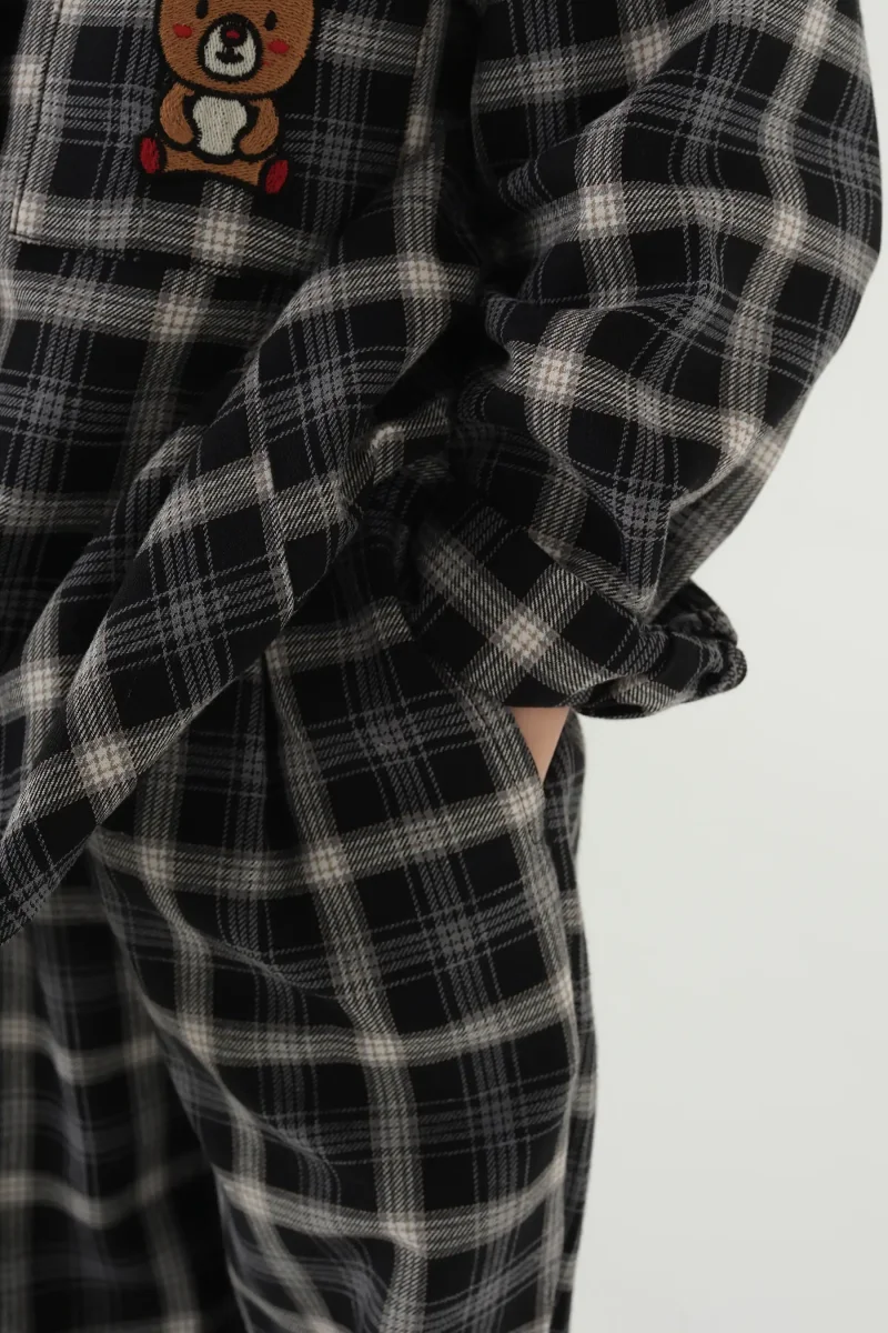 Paça Detaylı Ekose Pantolon Siyah - 5