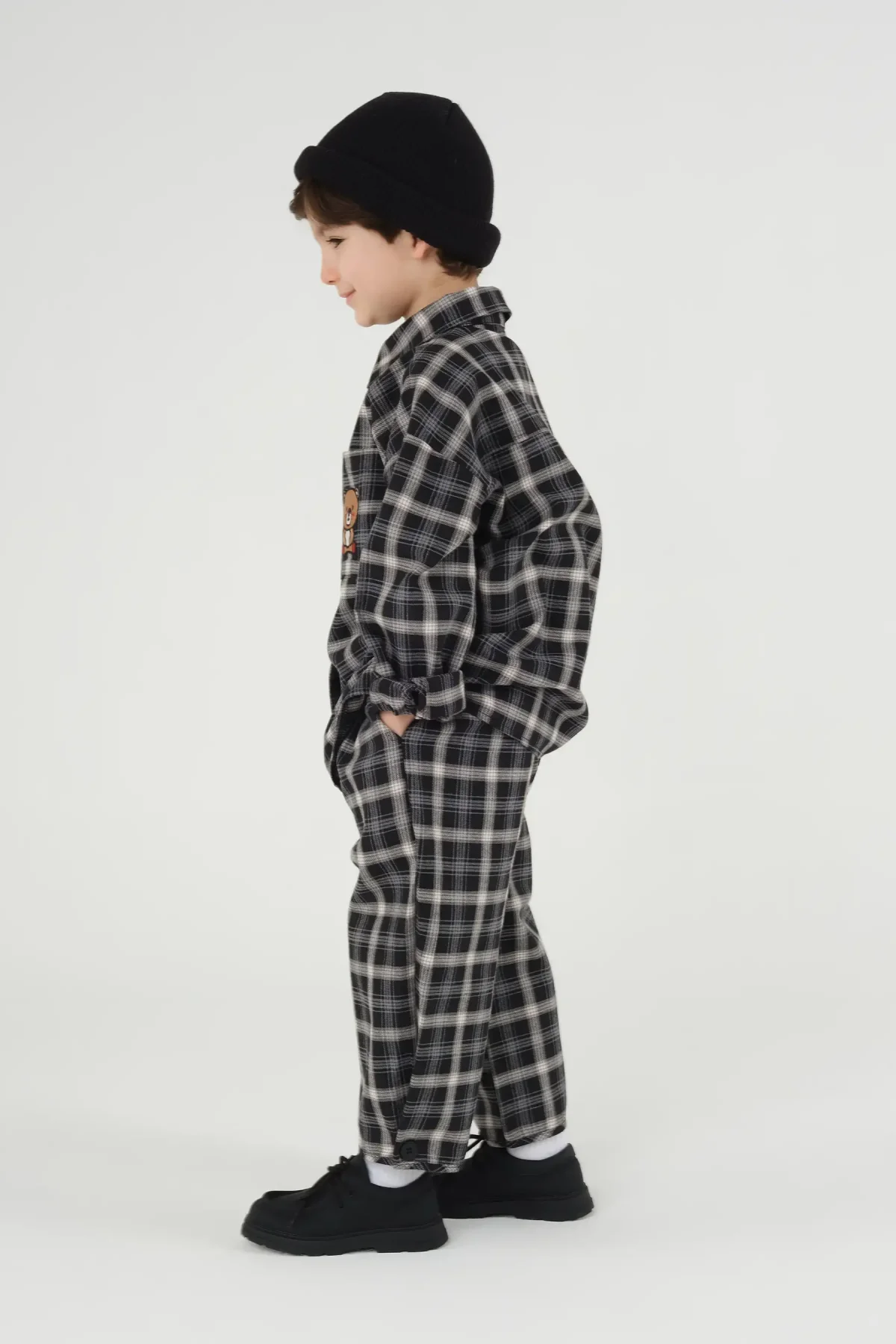 Paça Detaylı Ekose Pantolon Siyah - 1