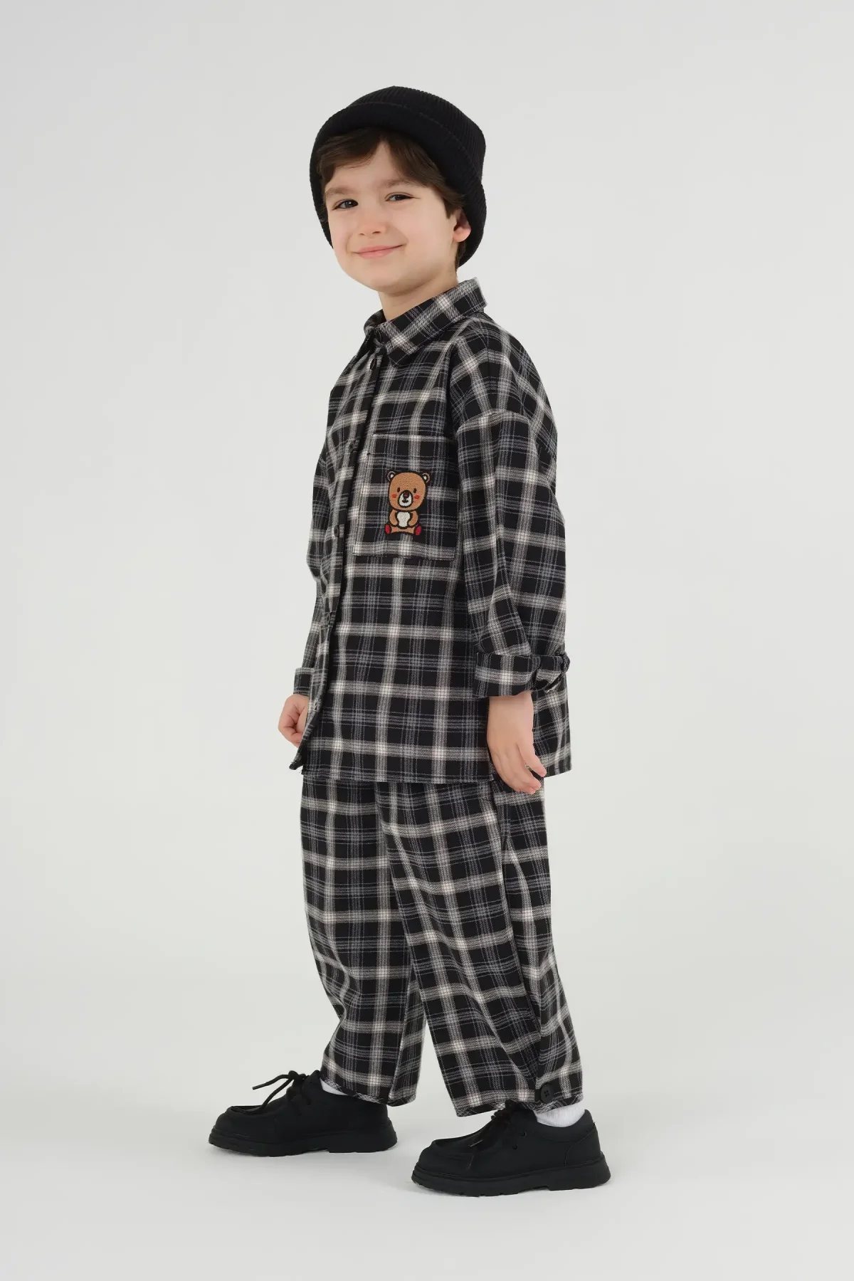 Paça Detaylı Ekose Pantolon Siyah - 4