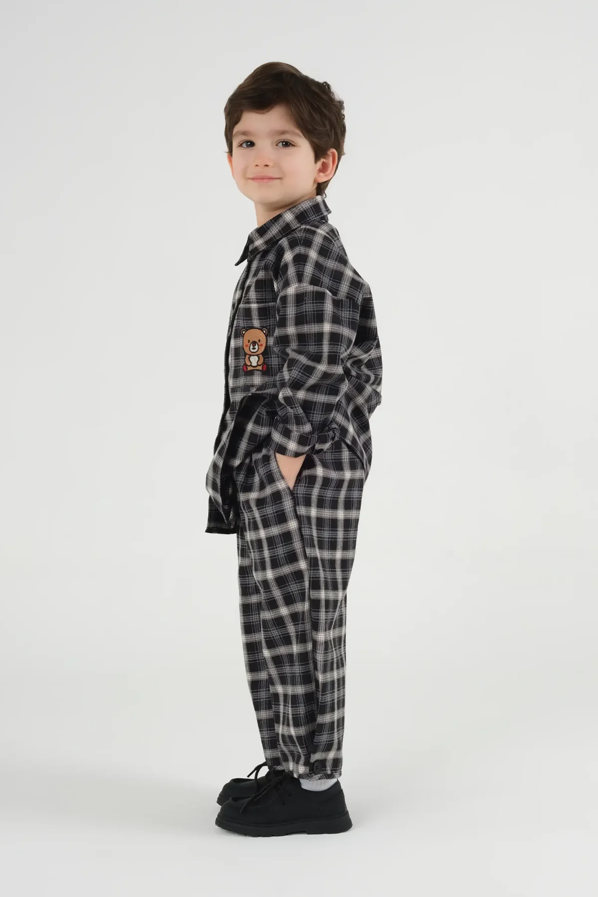 Paça Detaylı Ekose Pantolon Siyah - 3